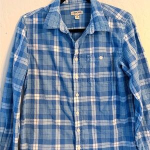 Cherokee Men's Casual Blue and White Plaid Shirt
